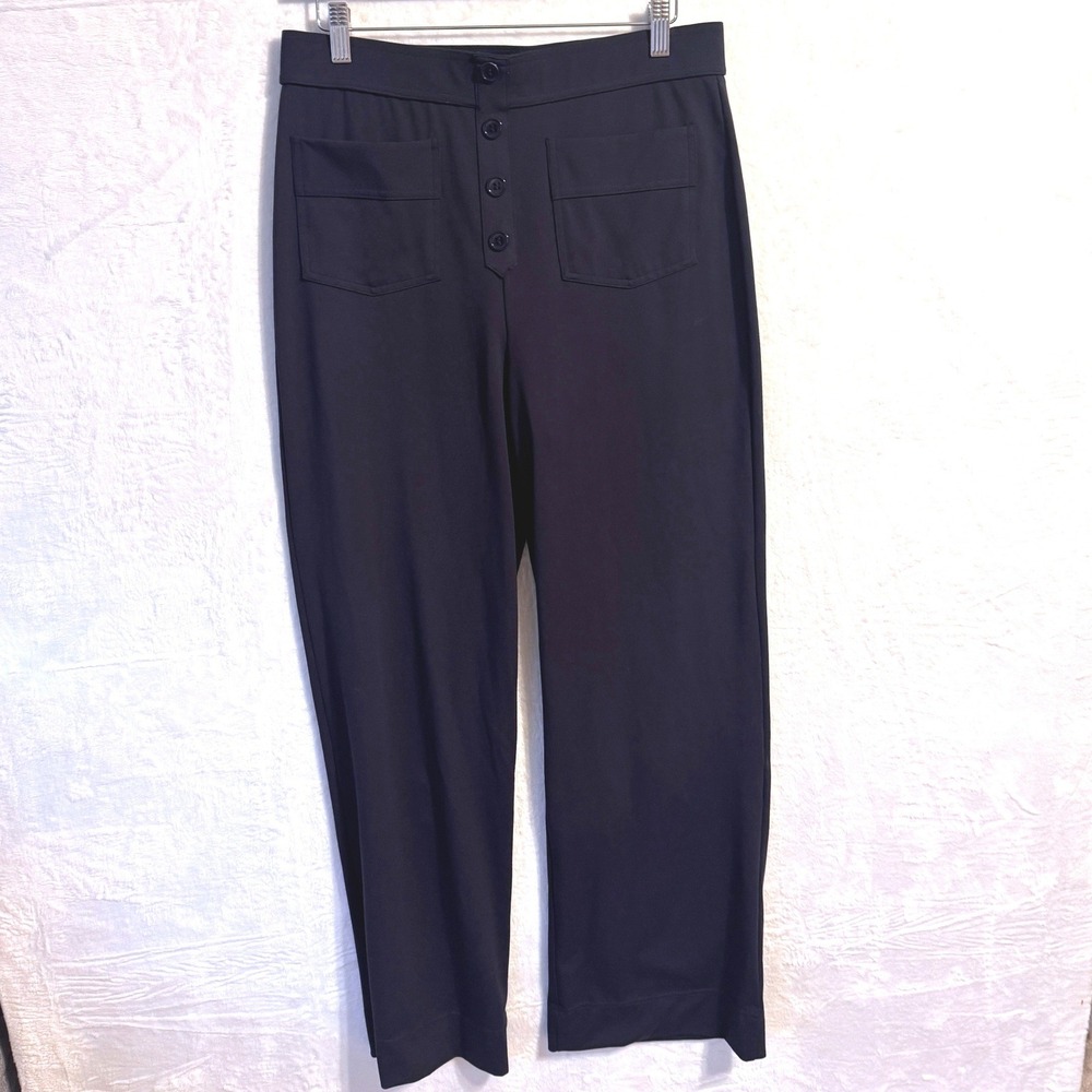 Halara Womens Navy Blue High Waisted Wide Leg Button Fly Patch Pocket Pants L